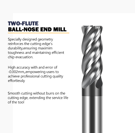 70HRC 4-Flute Bull Nose Tungsten Carbide End Mill with 35 Degree Helix Angle and Balzers Coating for Stainless Steel and Titanium Alloy