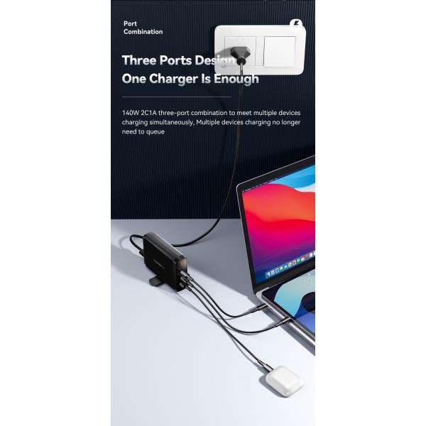 Dual USB Ports Travel Type C Desktop GaN Chargers 140w Quick Charging Phone Accessories