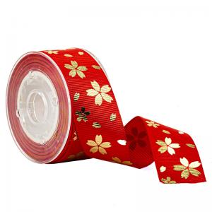 China Red Custom Grosgrain Ribbon Printed Gold Flower For Gift Boxes Packaging on sale