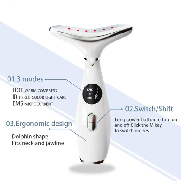EMS Micro Current Face And Neck Lifting Massager LED Photon Handheld Beauty Device
