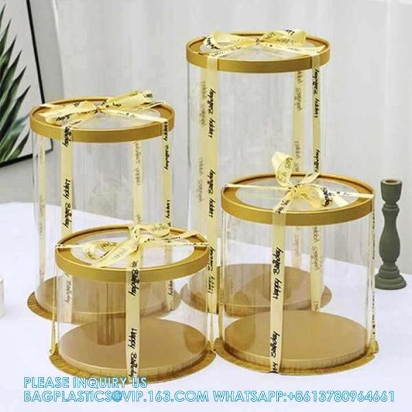 Tall Clear Cake Boxes With Ribbon - Gold Round Clear Cake Box For Birthday Cake | Wedding Cake Transparent Cake Box