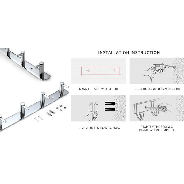 Durable Stainless Steel Towel Hook , Coat Hook Rail Wall Mounted For Foyer Hallway