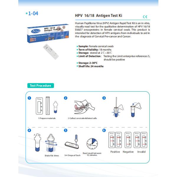 18-Month Validity HPV Antigen Rapid Test Kit for Human Papillomavirus Stored at 2C-30C