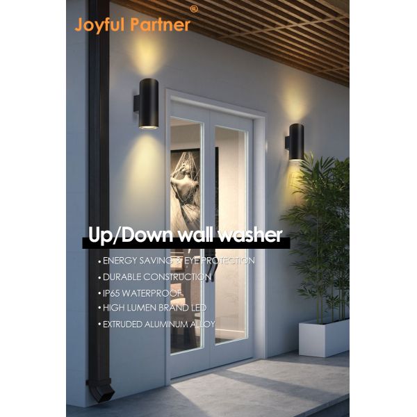 Sconce Outdoor Wall Light IP65 Modern Matte Black Aluminum Cylinder Garden Porch Up Down Light