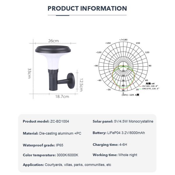 Exterior Wireless Metal Solar Wall Mounted Solar Light IP65 Waterproof For Courtyards