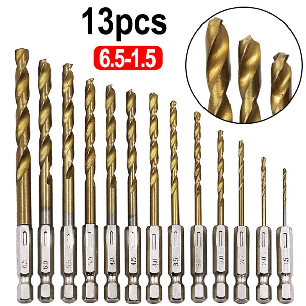 13pcs High Quality HSS Steel Electric Screwdriver Bit 6.35mm Twist Drill 1.5-6.5mm for Masonry Drilling