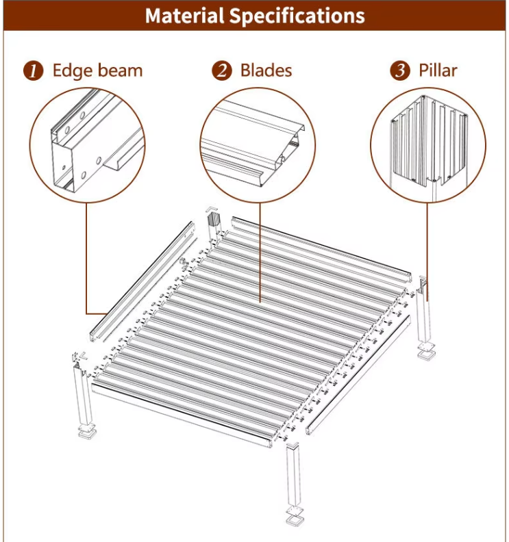 Electric Waterproof Pergola Roof Canopy Bioclimatic Retractable Aluminum Pergola