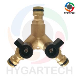 China Brass Y Type 3 Way Hose Connector With Valve Distributor Spliter on sale