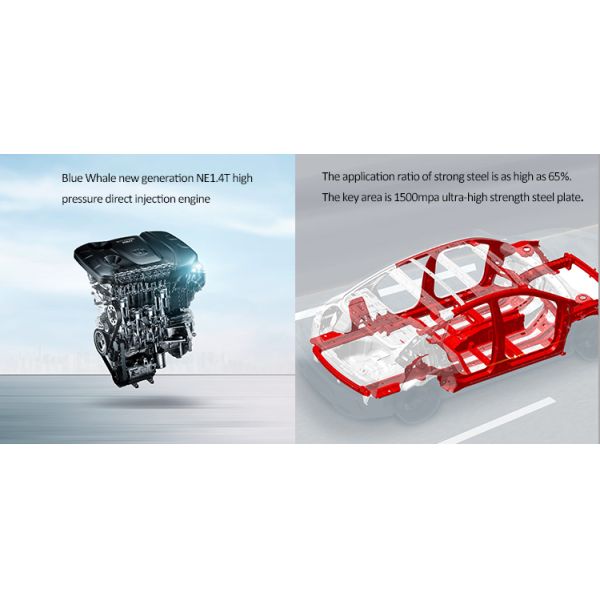 Blue Whale new generation NE1.4T highpressure direct injection engine The application ratio of strong steel is as high as 65%. The key area is 1500mpa ultra-high strength steel plate.