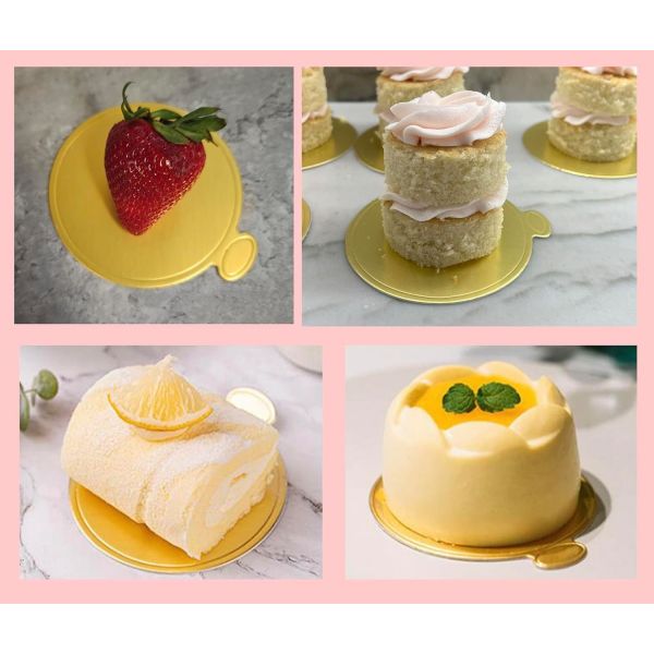 Mini Round Golden Cake Boards Mousse Cupcake Base Paper Plates Circle Dessert Board Gold/Silver Mini 6cm Round Paper Cake Boards Mini Square Golden