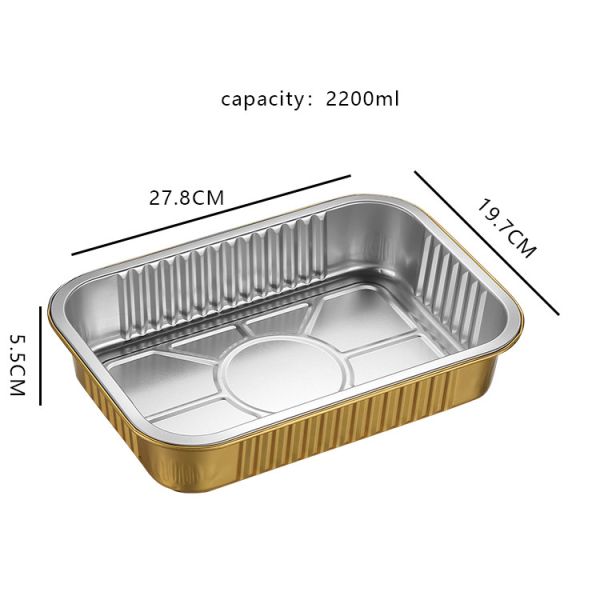 Gold Smooth Wall Heat Seal Lid Takeaway Foil Food Containers With Plastic Cover