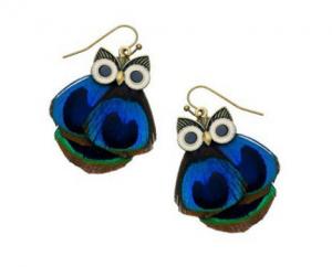 China British high street brand Blue peacock feather earrings owl wholesale