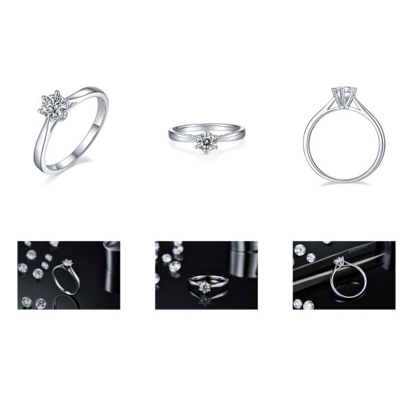 Minimalist Wedding Jewelry 9K Silver Ring Round Cut White Moissanite CZ