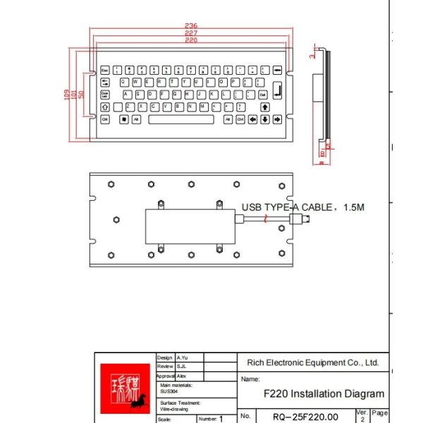 Waterproof IP65 Stainless Steel Keyboard SUS304 Compact design Keyboard MINI sized Rear Panel Mounted -40℃
