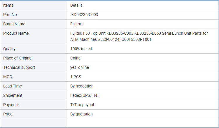 Fujitsu F53 Top Unit KD03236-C003 Semi Bunch Unit Parts for ATM Machines 520-00124 FJ00F5303PT001