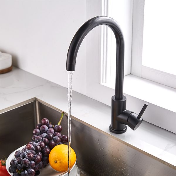 Matte Black Goose Neck Kitchen Faucet Single Handle Kitchen Faucet Steel 304/316 Material