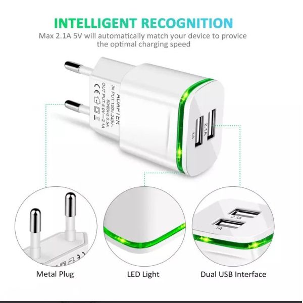 Usb 3.0 Quick Charge Dual Usb Wall Charger Power Adapter Fast Charging With Led Light 10w Mobile Phone