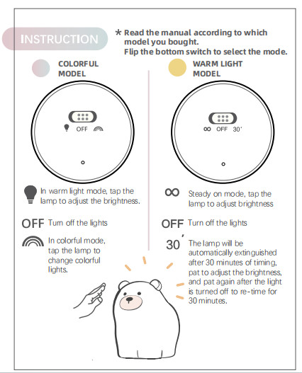 OEM Led Cute Cartoon Silicone Bear Sleep Lamp Usb Rechargeable Night Lamp Baby Bedroom Bedside Night Light