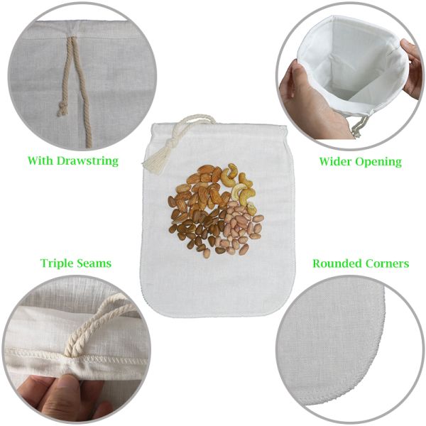 12×14 Inch Cotton Hemp Nut Milk Bags , Coffee Strainer Bag LFGB Approval