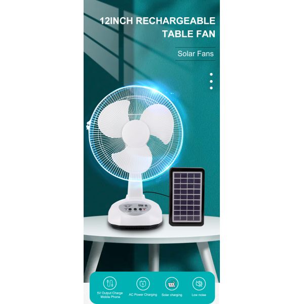 Hot Solar Desk Fan AC/DC 12-Inch Rechargeable Floor Fan Solar Power Panel Mobile Charging Lighting Desk Fan