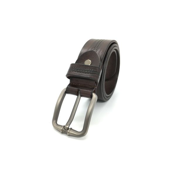 3 Lines Stitch Mens Leather Dress Belt Pin Buckle 1.5 Wide Black And Brown Color