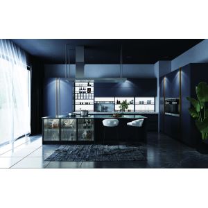 China Gold Trimmed 304j1 Stainless Steel Kitchen Countertops Cabinets Island Unit wholesale