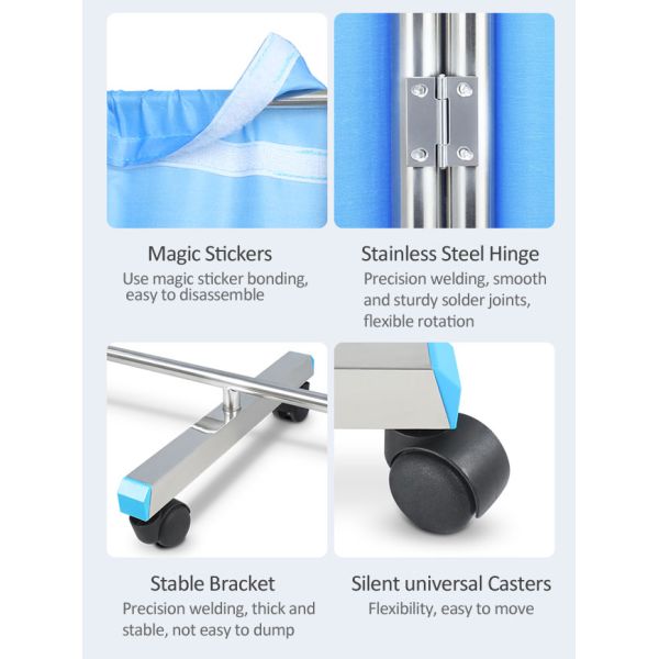 Medical Folding Stainless Steel 4- Part Ward Screen For Hospital