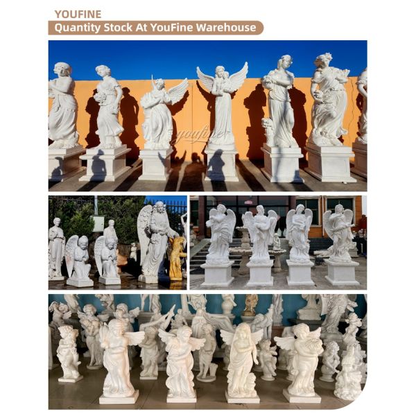 Outdoor Church Religious White Life Size Marble Saint Michael Angel Statue Stone