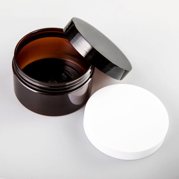 Cosmetic Food Pack 100ml 150ml 200ml 250ml 300ml Amber Pet Plastic Cosmetic Cream Jar With White Black Lid