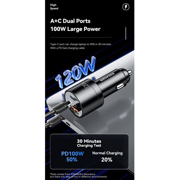 ESSAGER FSJ-009 120W USB Type C Cell Phone Quick Car Charger