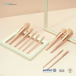 China Pink Aluminum Ferrule Makeup Brush Wooden Handle Cosmetic Brush Set wholesale