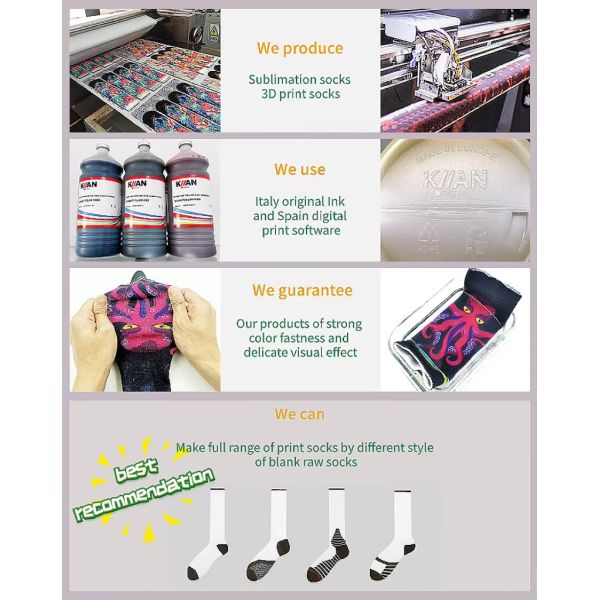 Custom Colorful 360 Digital Sublimation Blank Socks Polyester 3D Printed Socks