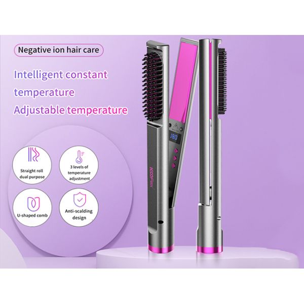 Multipurpose Practical 3 In 1 Straightener Curler Brush 30s Fast Heating
