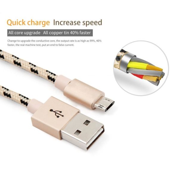 Nylon Aluminum Micro Data USB Cable 5V 2A 3Ft Fast Charging