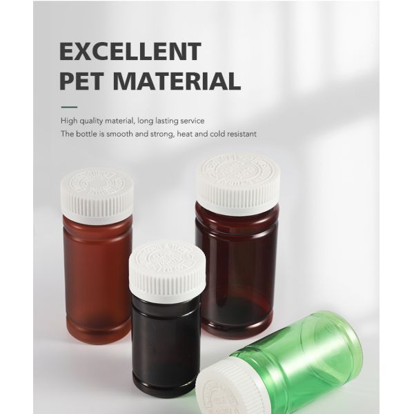 Pharmaceutical Packaging Tablet Medicine Bottle with Tamper-Proof Cap Label BPA Free Empty PetBrown Plastic Pill Bottle Seal