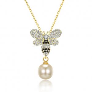 China Fashion ODM Butterfly Crystal 0.27in Pearl 3.93g Sterling Silver Jewelry Necklaces on sale