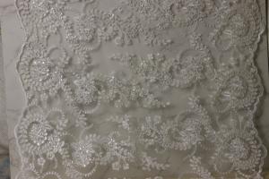 China 58cm Bridal Lace Fabrics , PET White Sequin Lace Fabric Scalloped Edge wholesale