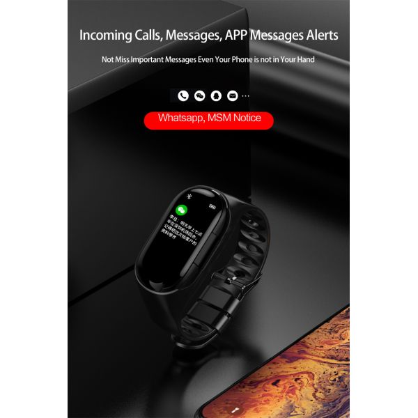 0.96 Inch TFT 2 In 1 Smart Band Blood Pressure Dual Earphone M1 Smart Watch Automatic