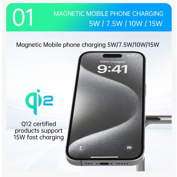 15W Qi 2 5 In 1 Magnetic Wireless Charger With LED Indicator For Apple Samsung Watches Earbuds And Qi Enabled Devices