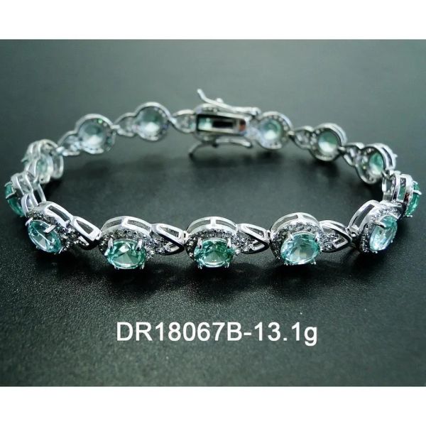925 Sterling Silver Elegant Women Bracelet Pave Setting Green Spinel Bangle