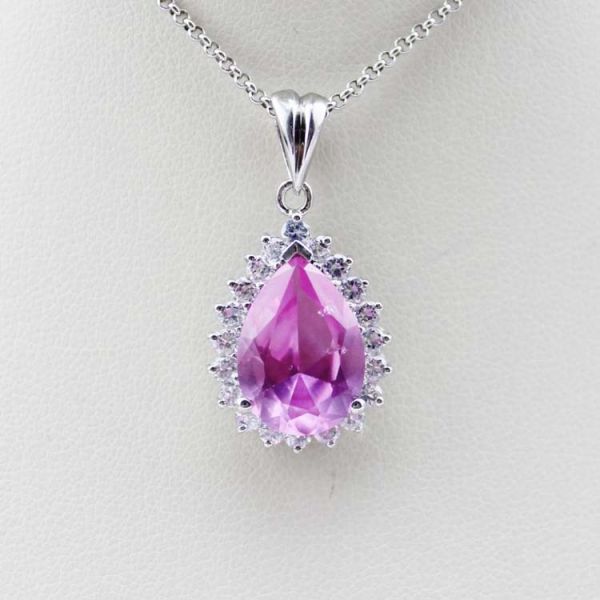 Women Jewelry 925 Silver Pear Shaped Green Jade Cubic Zirconia Pendant Necklace (FP036)