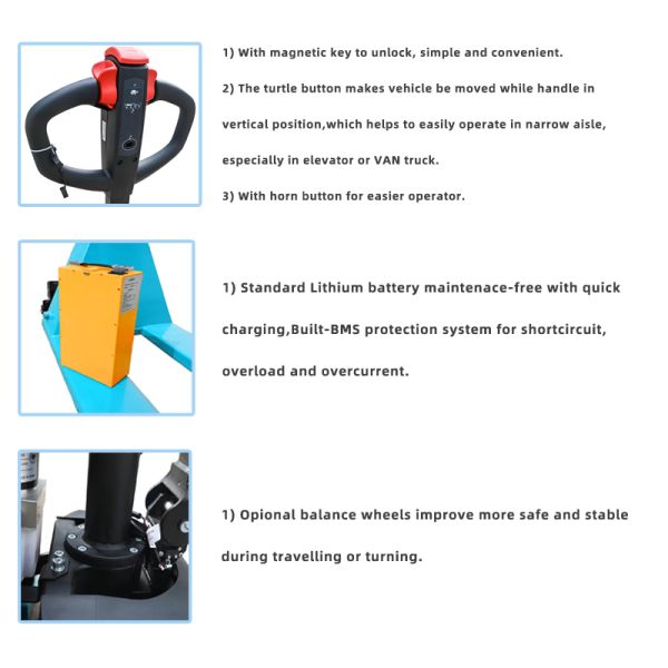 Unfolded Walkie Electric Pallet Jack , Lithium Ion Pallet Jack 1.5tons Load capacity