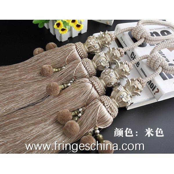Delicate custom long tassel fringe trimming for curtain attractive tieback hanging ball