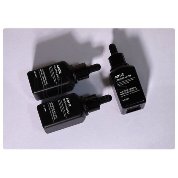 Custom Design PETG 40ml 50ml Square Black Hair Oil Serum Plastic Dropper Bottles for for Cosmetic Essential Oil