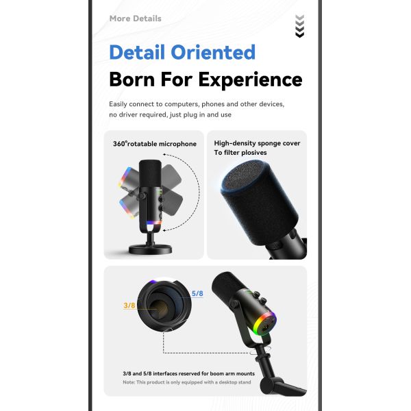 ESSAGER YU7 USB C Wired Live Streaming Podcast Gaming Microphone Type C 3.5mm XLR Port