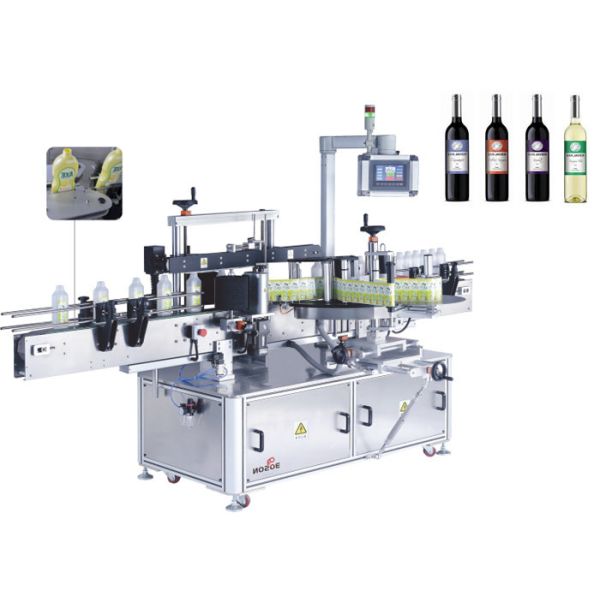 CE Glass Bottle Labeling Machine , Sticker Front And Back Labelling Machines For Round Glass Bottles