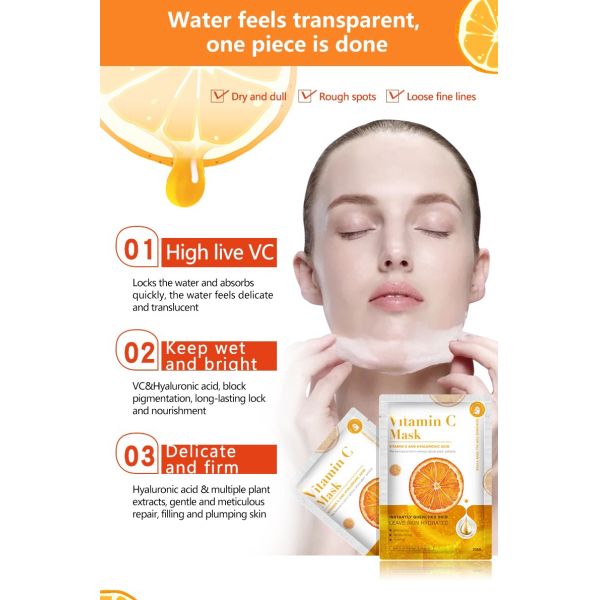 Popular Vitamin C Mask Cosmetics Factory Manufacturer Whitening Facial Mask Hydrating Natural Organic Vc Face Facial Sheet Mask
