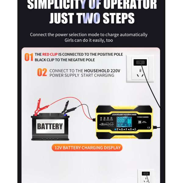12V 24V 15A 7 Stage Intelligent Pulse Charger For Lead Acid Battery