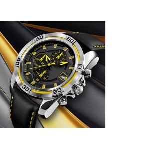 Chronograph Mens Stainless Steel Watches Leather Strap 50m Water Resistant