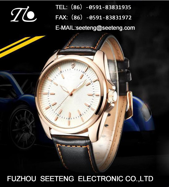 Mature casual classic style with PU leather strap men wrist watch